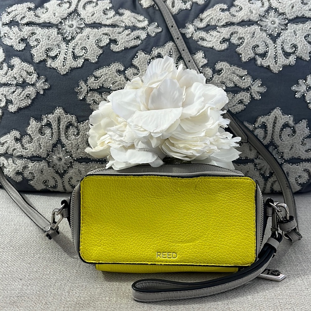 REED Yellow and Gray Leather Wristlet Crossbody